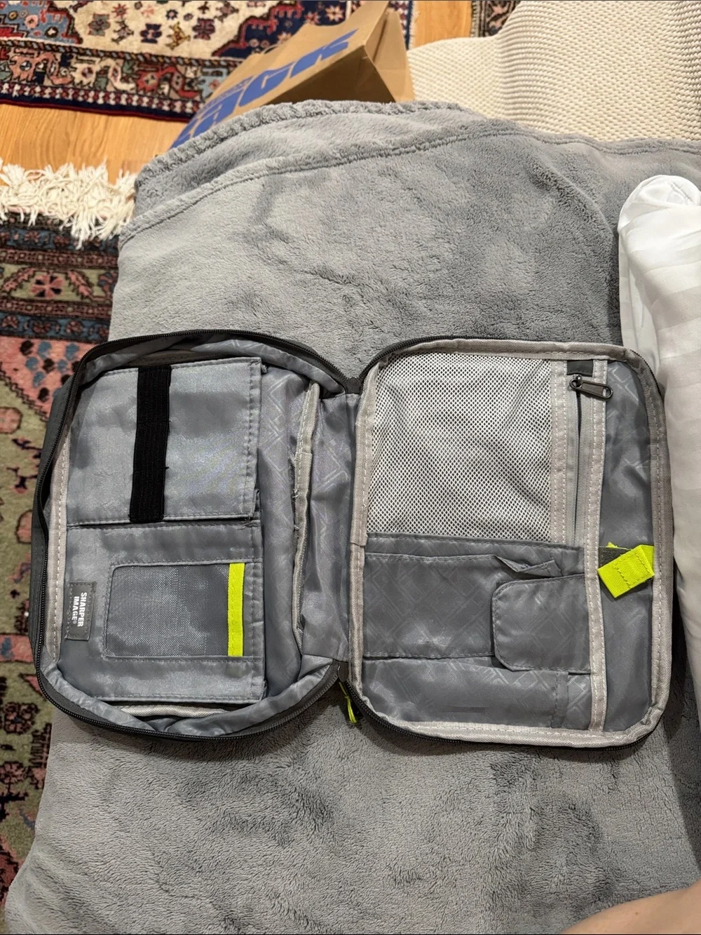 Sharper Image Portable Electronics Organizer Case in Gray with Lime Green Accent